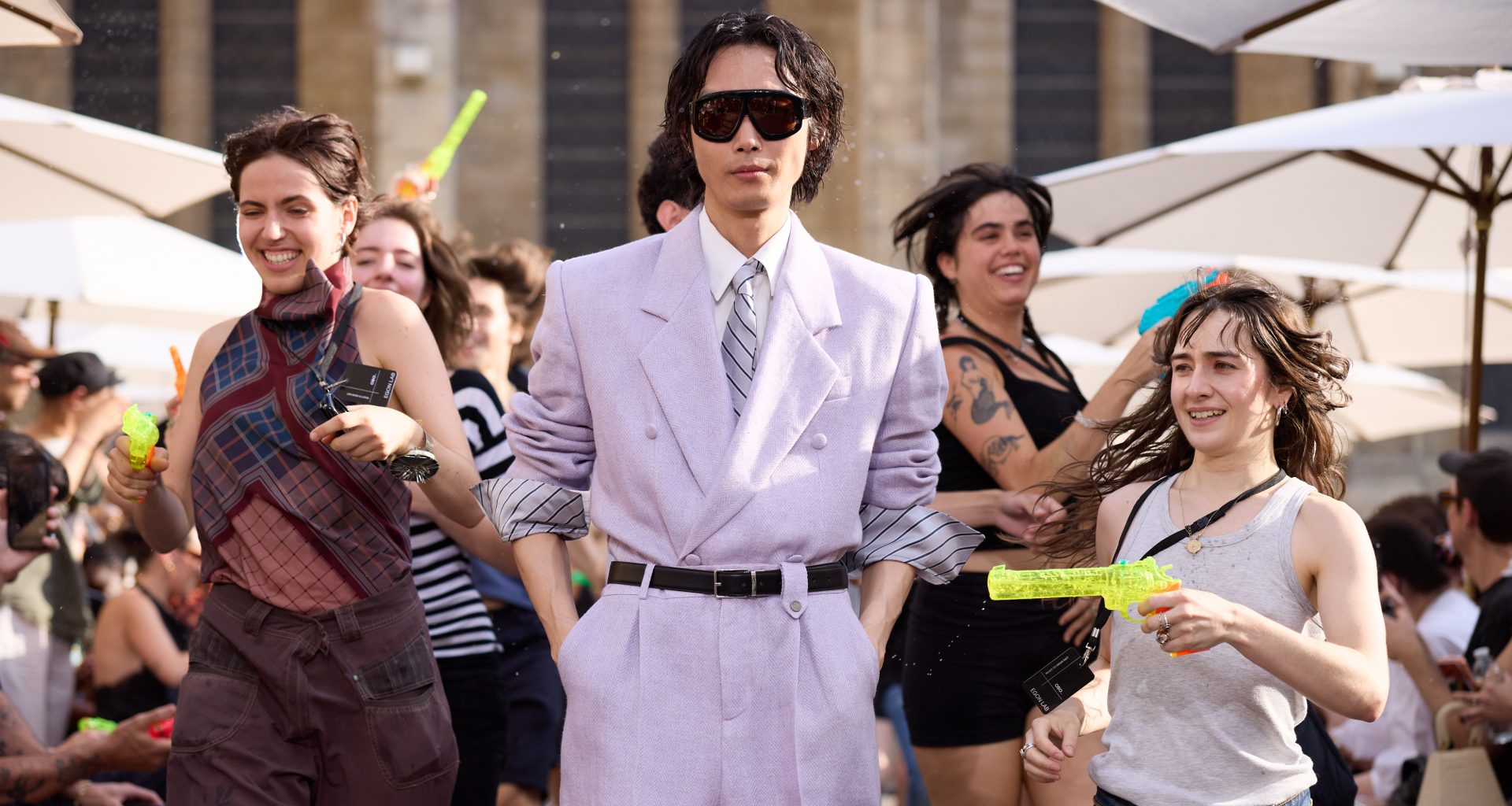 EGONLAB Spring/Summer 2027 finale with water guns during Paris Men’s Fashion Week