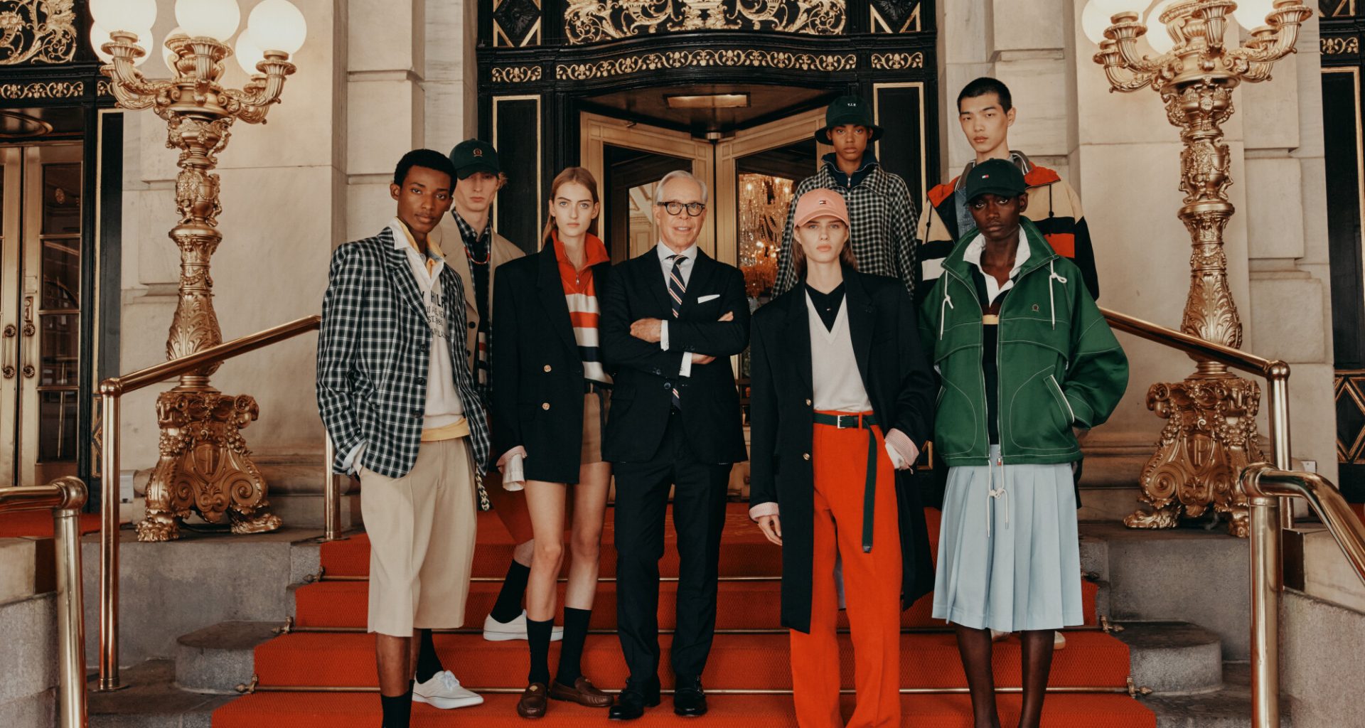 Tommy Hilfiger with models from the Spring 2027 collection at The Plaza Hotel in New York