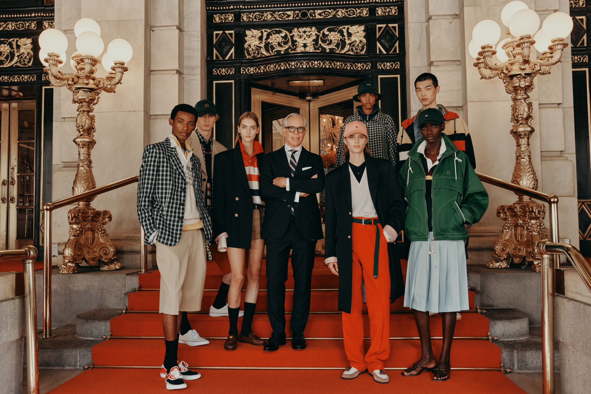 Tommy Hilfiger with models from the Spring 2027 collection at The Plaza Hotel in New York