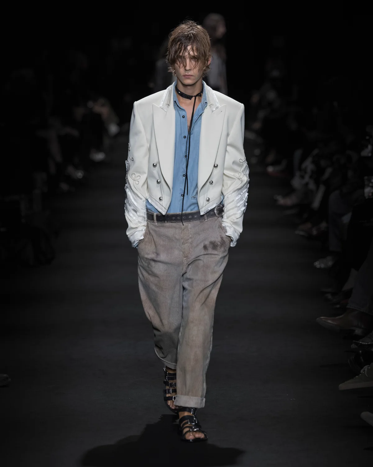 The Victorian Hangover Vanity Teen Model on the runway at the Ann Demeulemeester fashion show in Paris, Spring Summer 2027 Ready To Wear Fashion Week