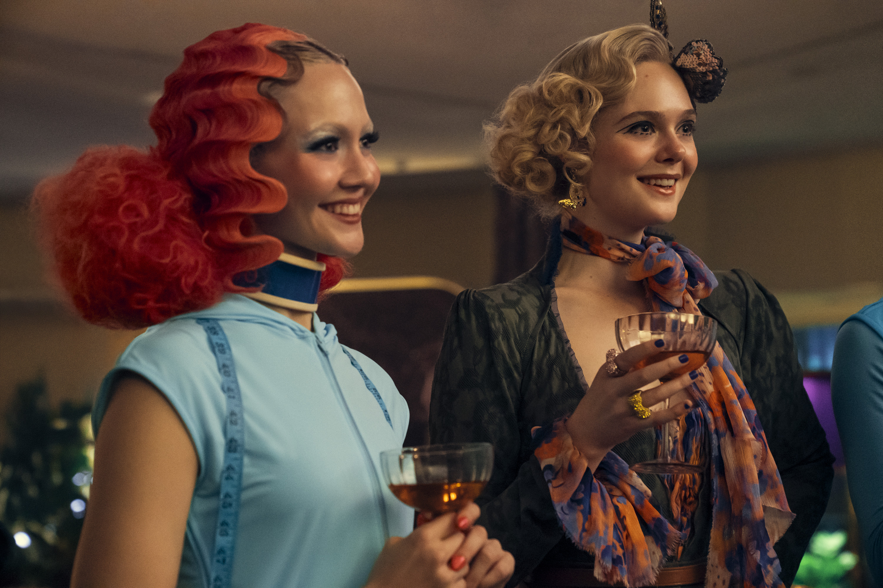 Iris Apatow and Elle Fanning in The Hunger Games: Sunrise on the Reaping ahead of their Paris installation